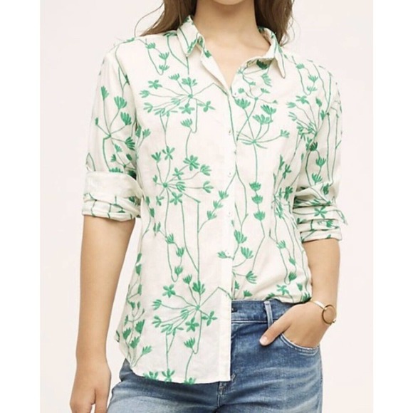 Anthropologie Tops - Anthropologie Womens Holding Horses Green Embroidered Vines Top, Size 2